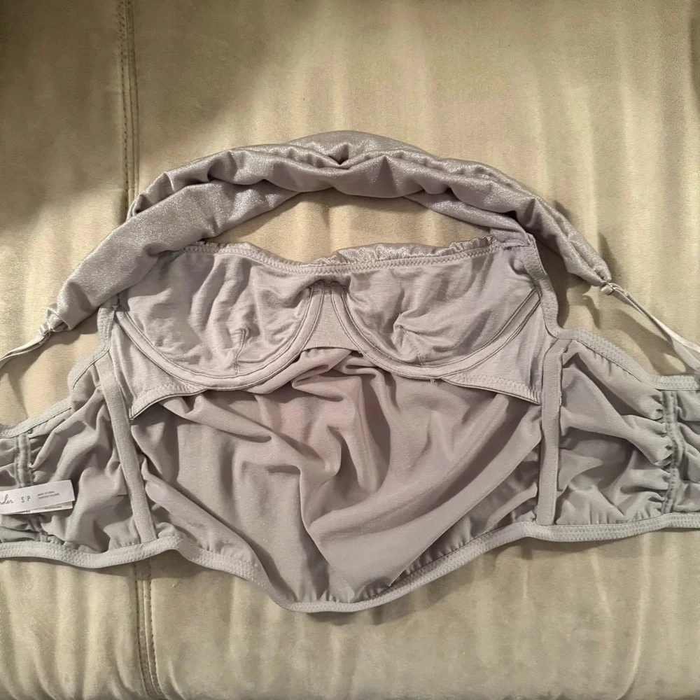 Urban Outfitters Out From Under Ella Shine Ruched Bustier Corset Top Silver. S. - Picture 8 of 10